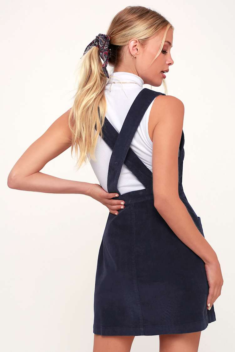 blue cord pinafore dress Women Blue Midi Linen Pinafore Dress 3844 – Xiaolizi main image 0
