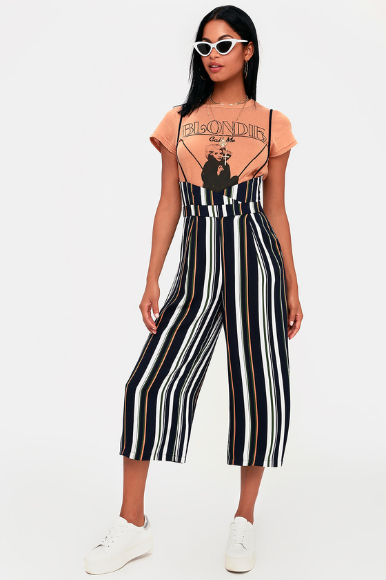 striped suspender pants