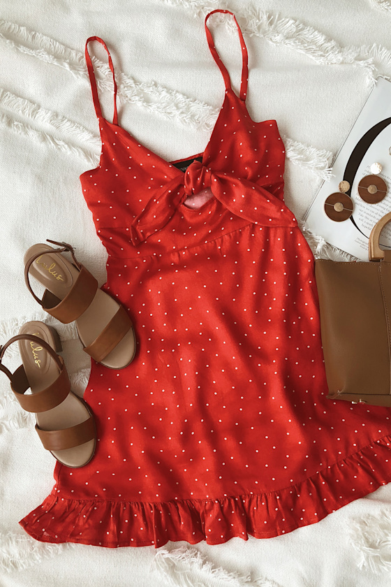 Santorini Red Polka Dot Tie-Front Dress 5