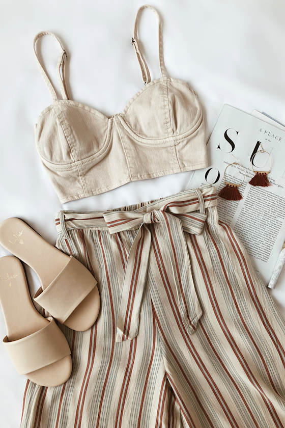 Even Tides Beige Striped Culottes 2