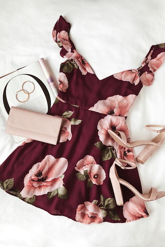 Floral Of The Above Purple Floral Print Backless Skater Dress 2