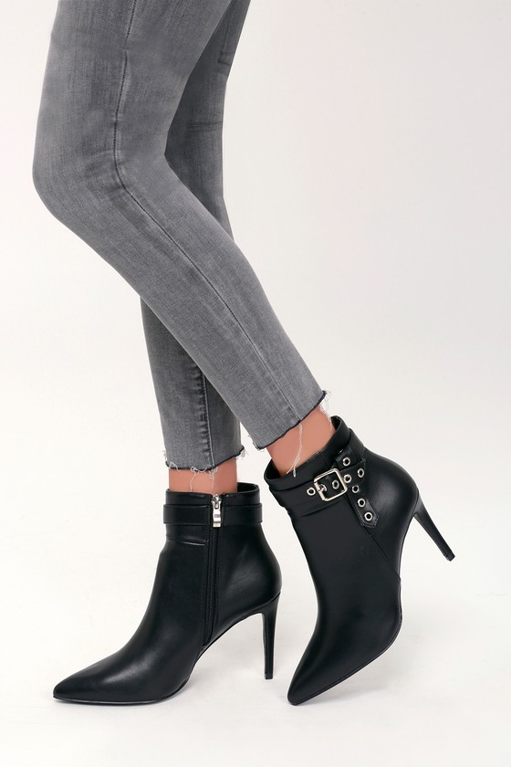 Senne Black Pointed Toe High Heel Ankle Booties