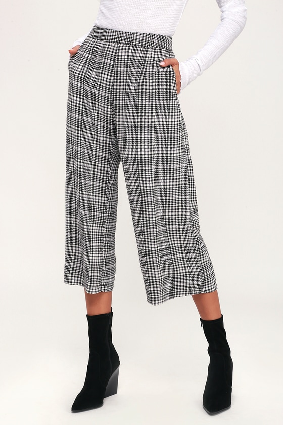 Trendy Hounstooth Culottes - Cropped Pants - Wide-leg Pants