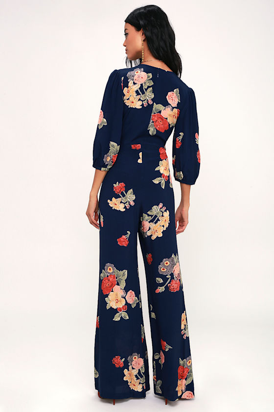 Nat Navy Blue Floral Print Long Sleeve Jumpsuit 5