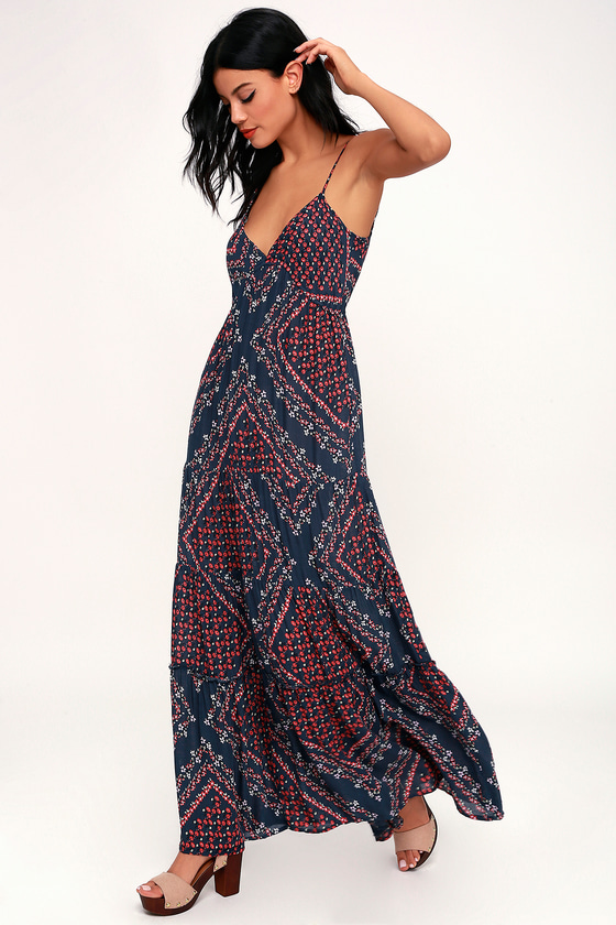 Daydream of Me Navy Blue Floral Print Maxi Dress