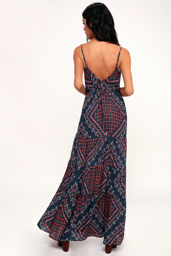 Daydream of Me Navy Blue Floral Print Maxi Dress