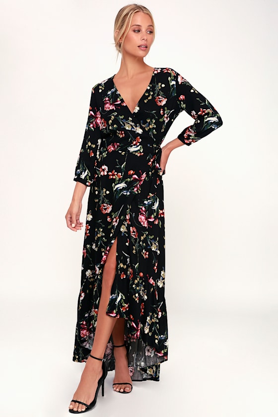 Immera Midnight Blue Floral Print Midi Wrap Dress 2