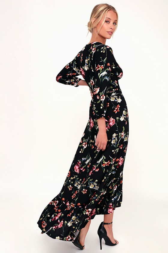 Immera Midnight Blue Floral Print Midi Wrap Dress 5