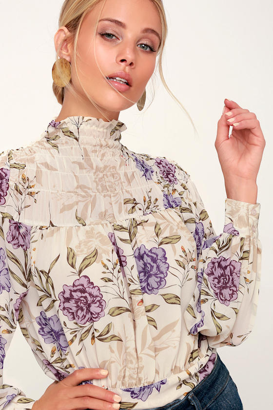 Rhonda Cream Floral Print Long Sleeve Top 1