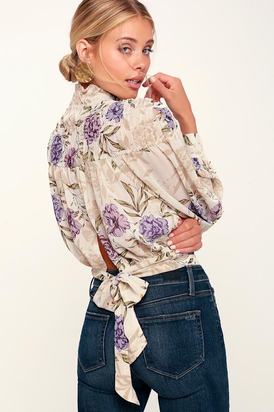Rhonda Cream Floral Print Long Sleeve Top 2