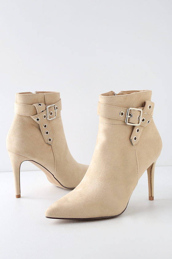 Senne Nude Suede Pointed Toe High Heel Ankle Booties 3
