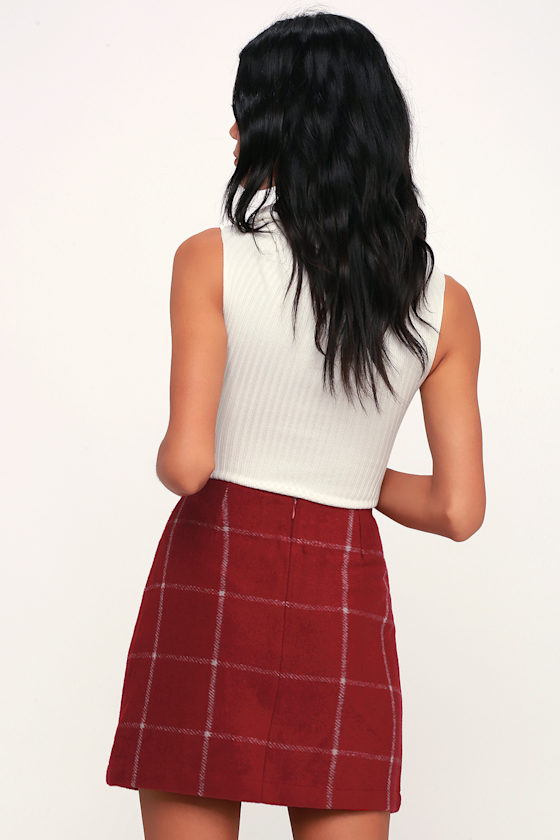 Spence Wine Red Plaid Mini Skirt 3