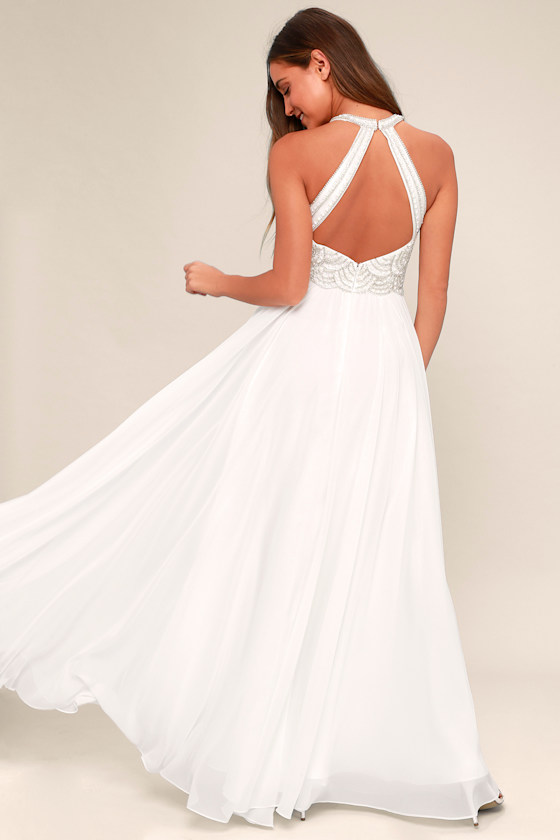 Principessa White Beaded Maxi Dress 3