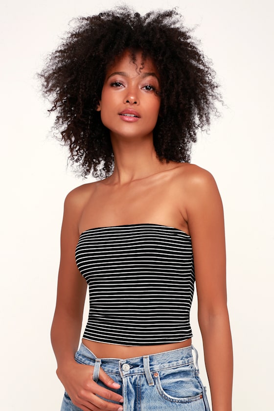Colie Black and White Striped Tube Top 2