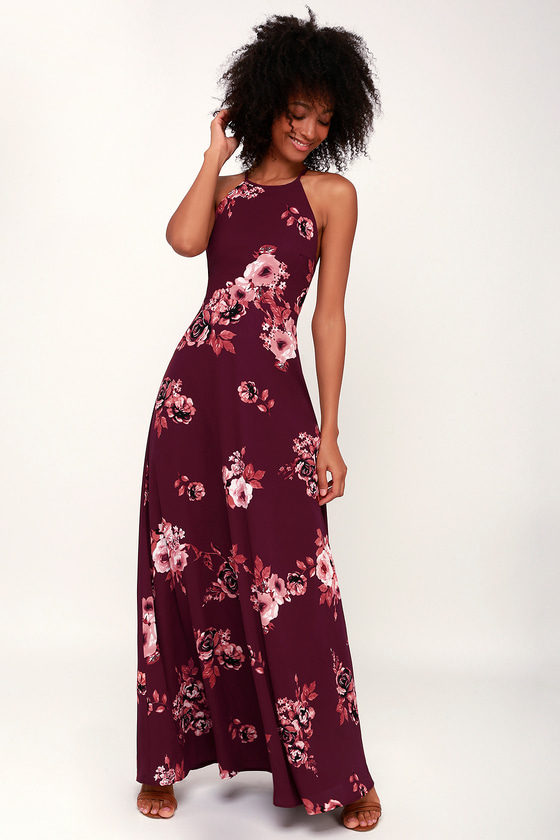 burgundy floral maxi