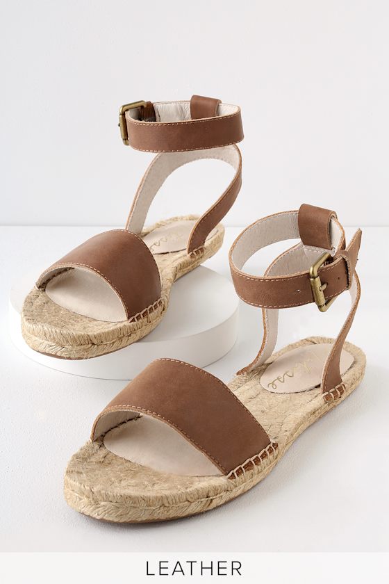 Classic Espadrille Cognac Leather Flat Sandals 2
