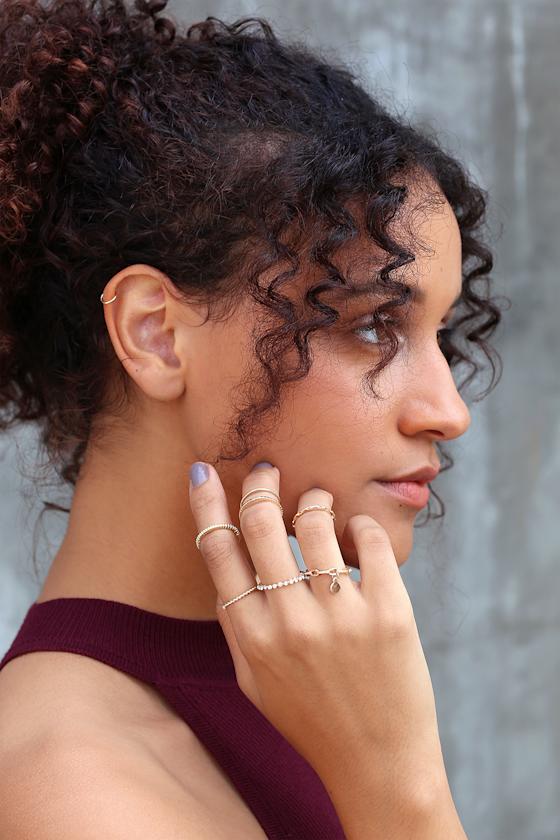 Cute Gold Ring Set Stackable Ring Set Rhinestone Ring Set Lulus