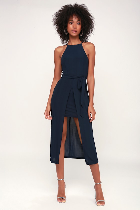 Caroline Washed Navy Blue Midi Dress 1