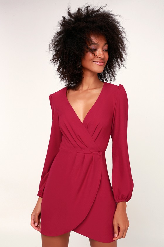 red wrap dress long sleeve