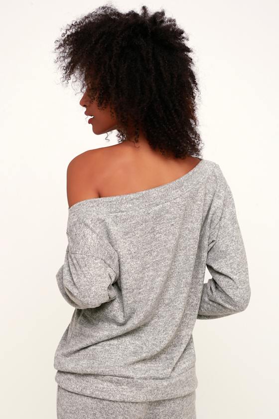 Cozy Days Heather Grey Asymmetrical Off-the-Shoulder Sweatshirt 5