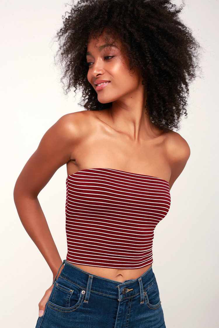 Colie Burgundy and White Striped Tube Top