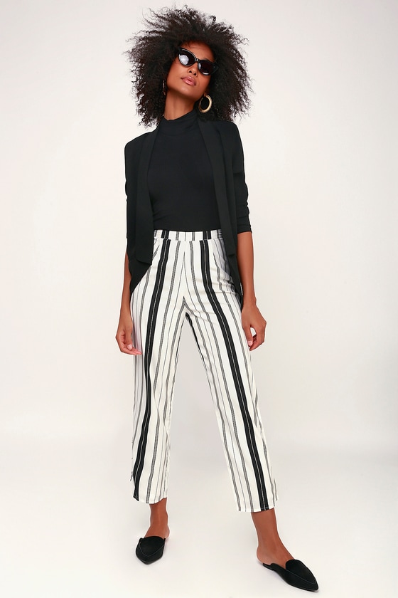 flowy black and white striped pants