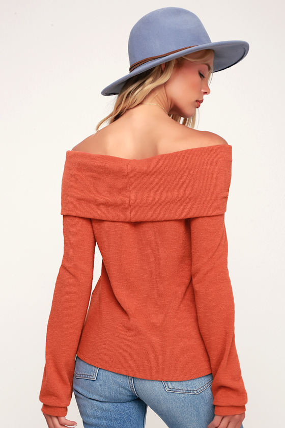 Austra Orange Off-the-Shoulder Knit Sweater Top