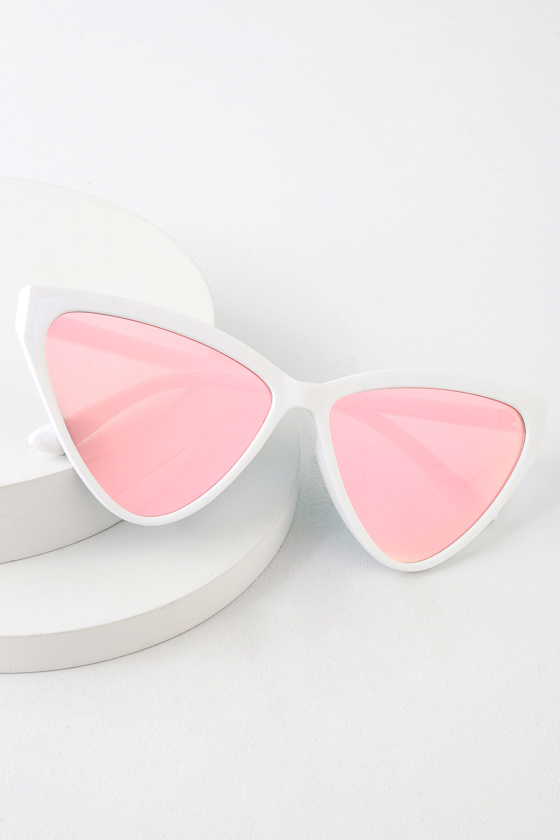 Blondie White and Hot Pink Mirrored Cat-Eye Sunglasses 3