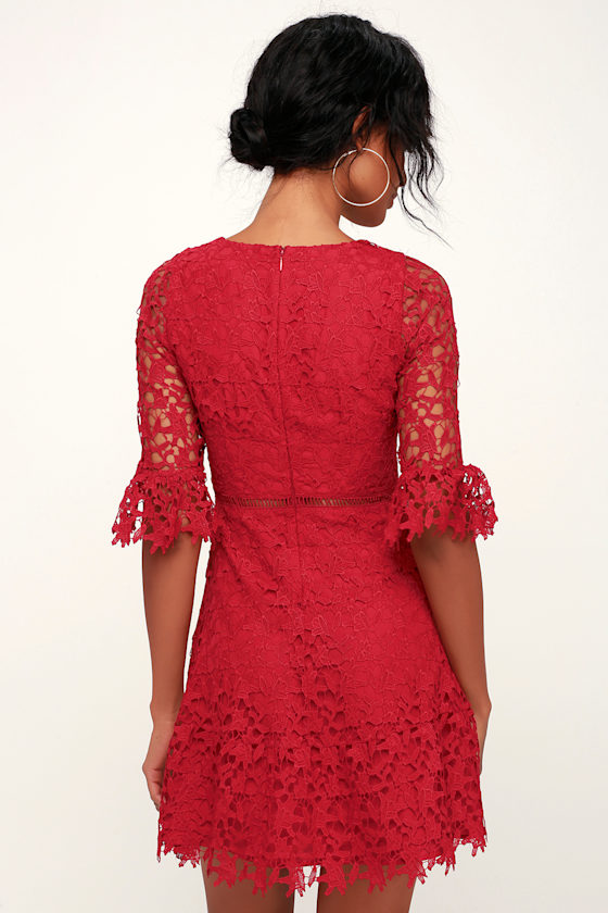 In the Moment Red Lace A-Line Dress 4