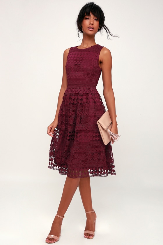 plum lace midi dress