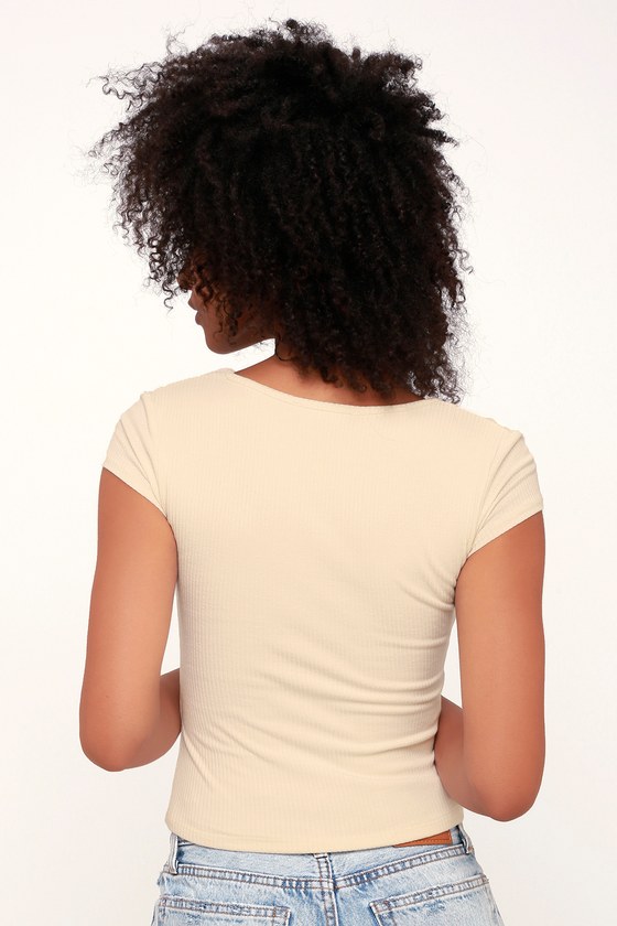 Cute Cream Tee - Ribbed Tee - Cropped Tee - Scoop Neck Tee - Lulus