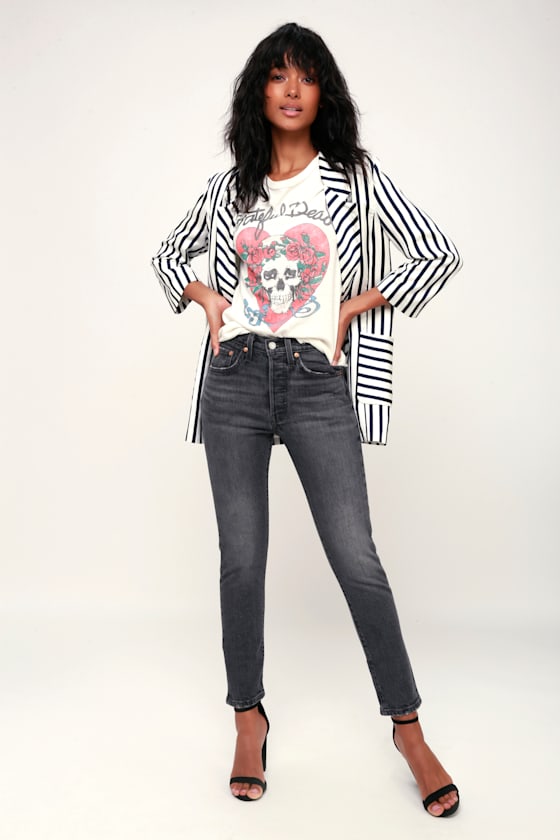 501 Skinny Washed Black High Rise Jeans 1