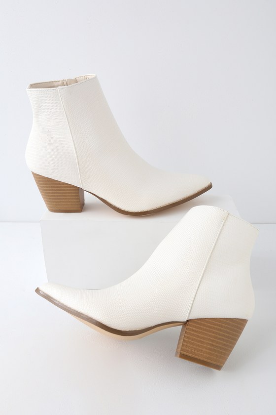 ivory snakeskin booties