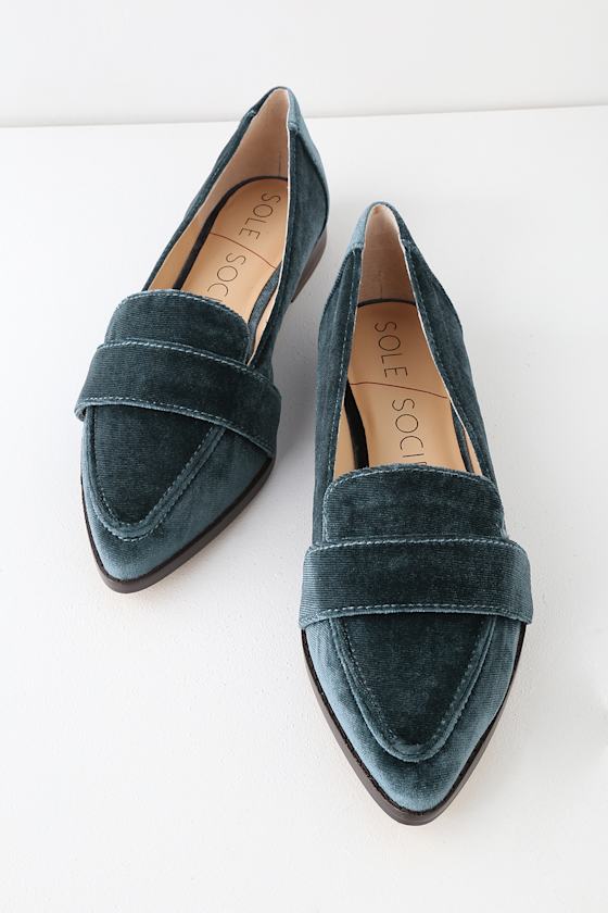 Edie Cloud Blue Velvet Loafers 1