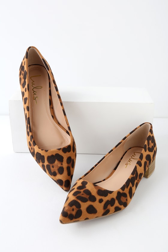 leopard low heel pumps