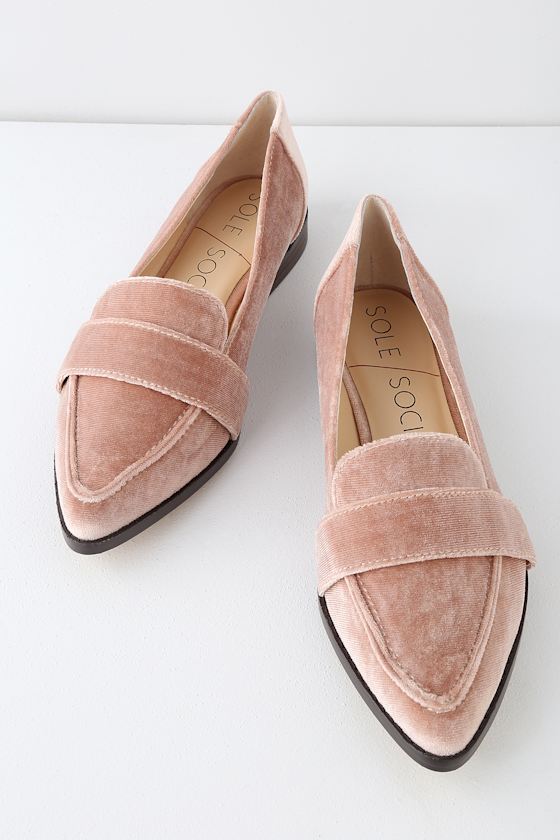 Edie Moonlight Mauve Velvet Loafers 1