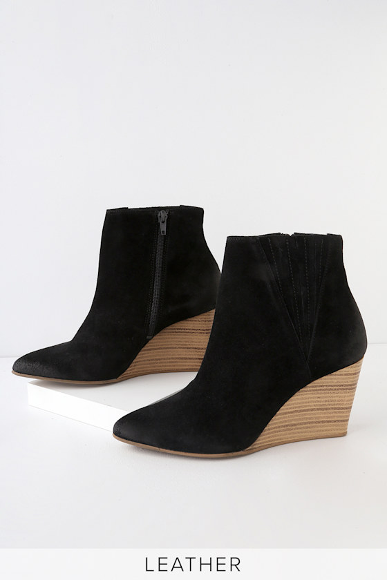 Nanda Black Suede Leather Wedge Ankle Booties 1