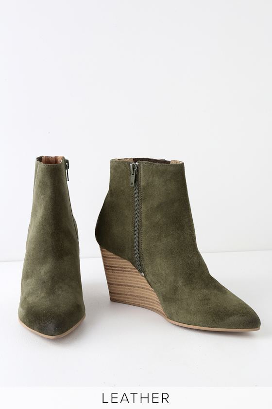 Nanda Hiking Green Suede Leather Wedge Ankle Booties 2