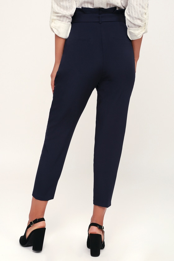 navy blue paper bag pants