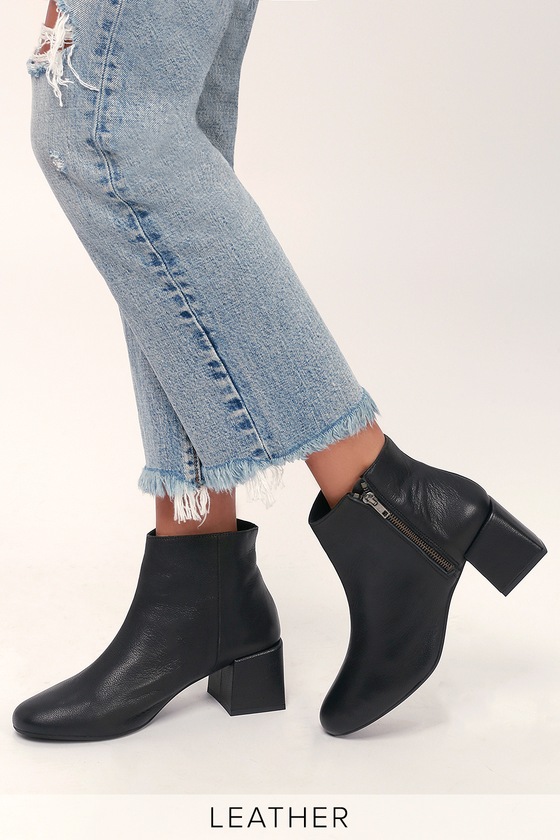 Rebels Jenna - Black Leather Ankle Boots - Block Heel Ankle Boots