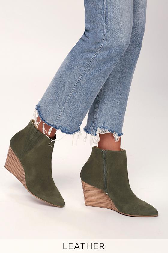 Nanda Hiking Green Suede Leather Wedge Ankle Booties 2