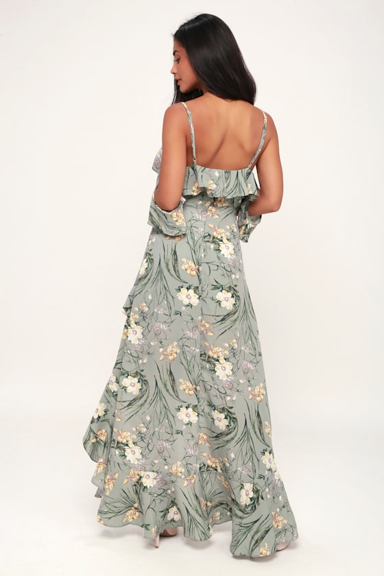 My My My Sage Green Floral Print Off-the-Shoulder Maxi Dress 2