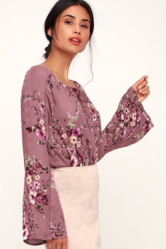 Graceful Days Mauve Floral Print Long Sleeve Top 4