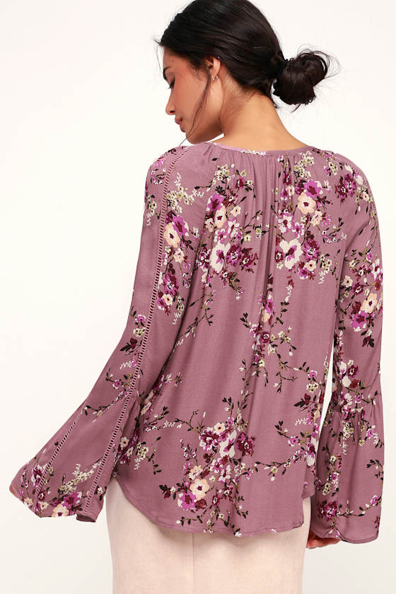 Graceful Days Mauve Floral Print Long Sleeve Top 1