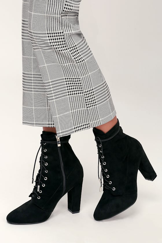 Soraka Black Suede Lace-Up Mid-Calf Booties 1