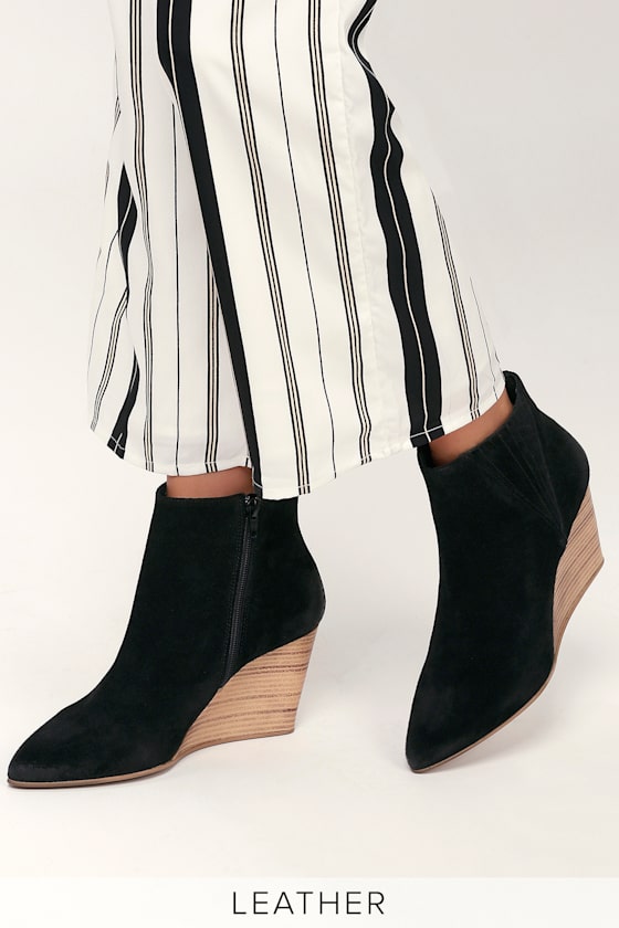 Nanda Black Suede Leather Wedge Ankle Booties 2