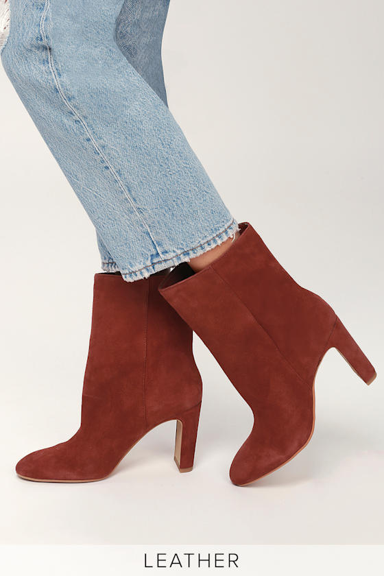 Chase Cinnamon Red Suede Leather Mid-Calf Booties 1
