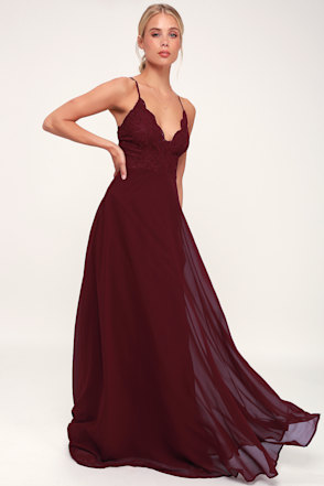 Pretty Burgundy Maxi Dress - Lace Maxi Dress - Bridesmaids Dress - Lulus