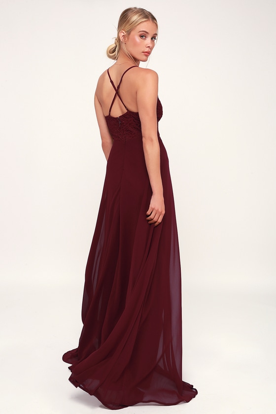 Pretty Burgundy Maxi Dress - Lace Maxi Dress - Bridesmaids Dress - Lulus