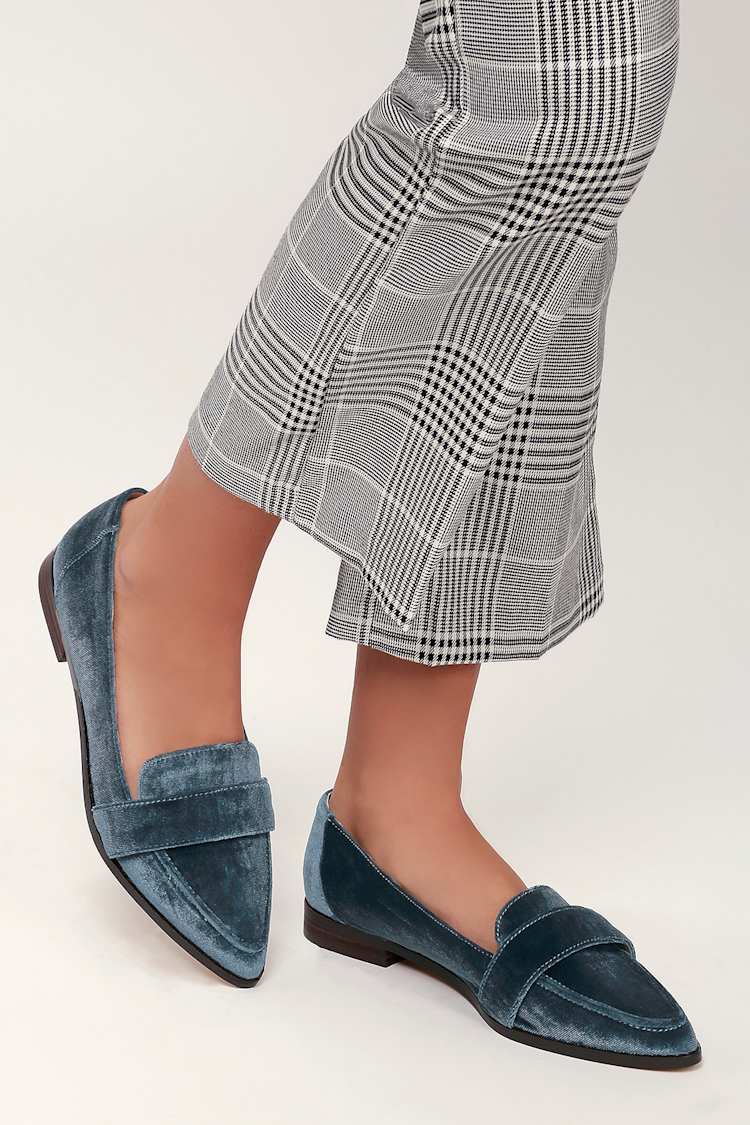 Edie Cloud Blue Velvet Loafers
